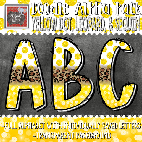 Doodle Alpha - Yellow Dot, Leopard, & Sequins