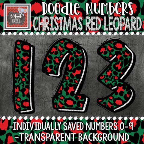 Doodle Numbers - Christmas Red Leopard