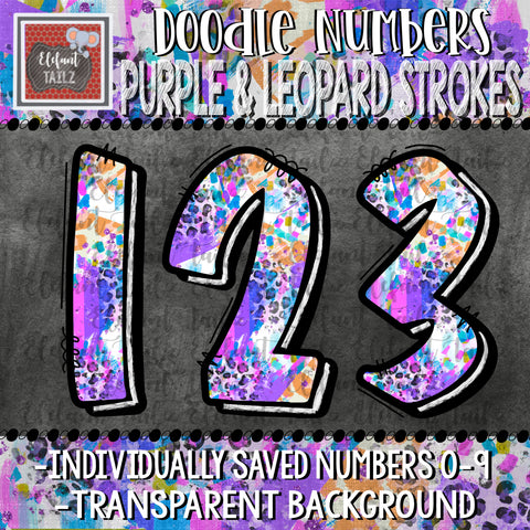 Doodle Numbers - Purple & Leopard Strokes