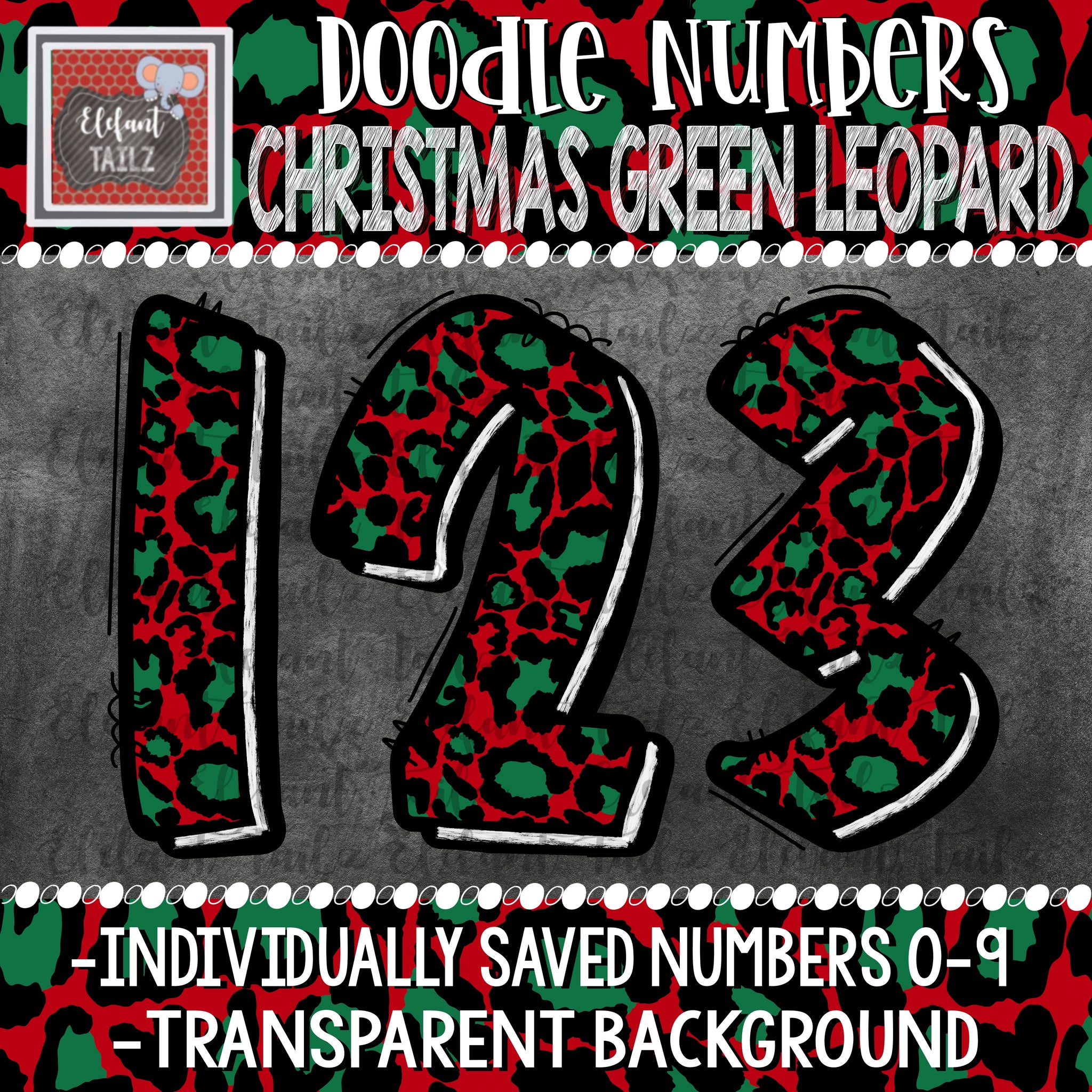 Doodle Numbers - Christmas Green Leopard