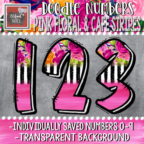 Doodle Numbers - Pink Floral & Cafe Stripes