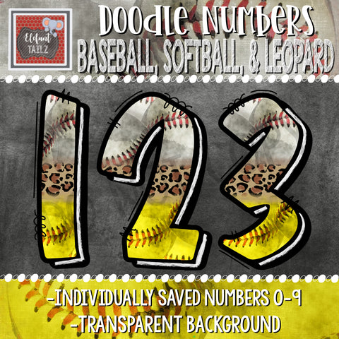 Doodle Numbers - Baseball, Softball, & Leopard