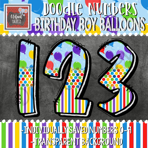 Doodle Numbers - Birthday Boy Balloons