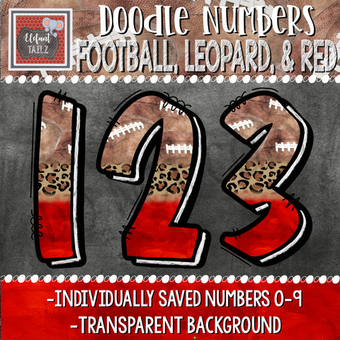 Doodle Numbers - Football, Leopard, & Red