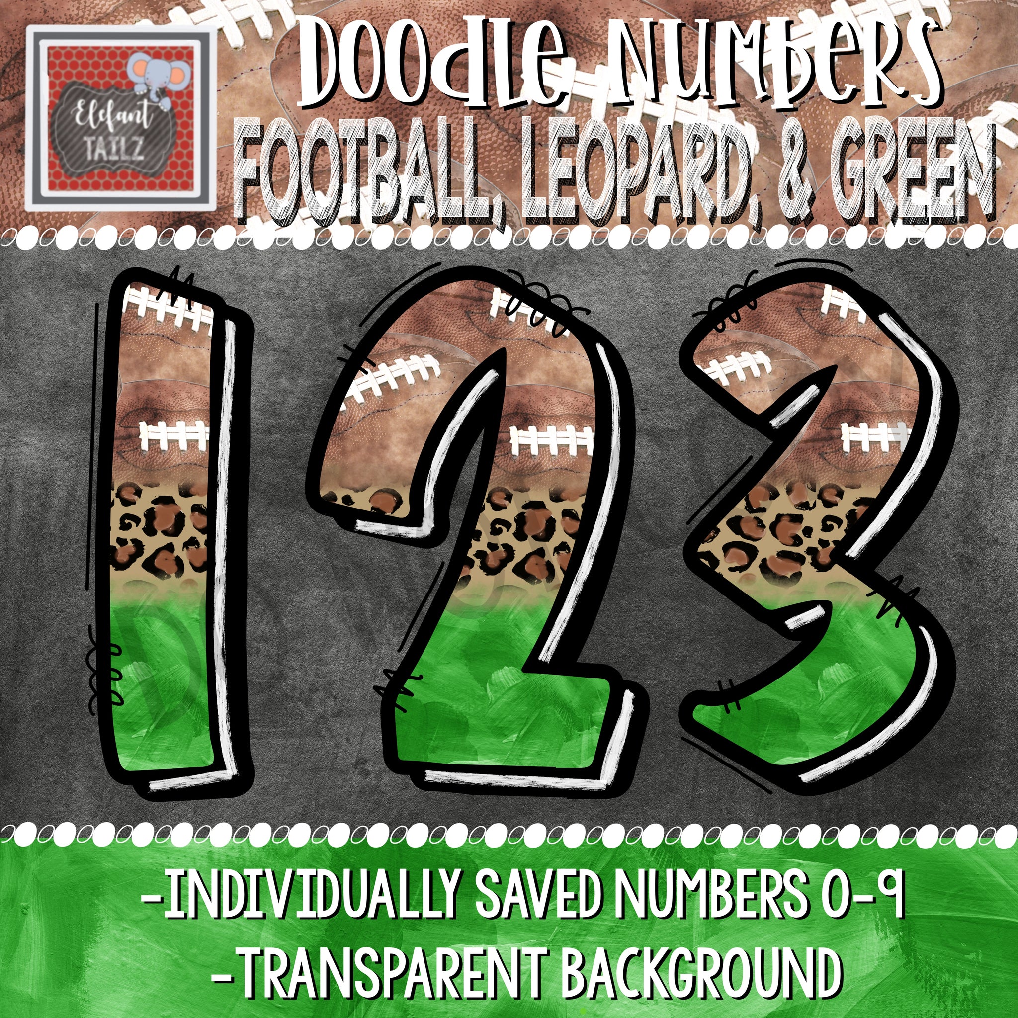 Doodle Numbers - Football, Leopard, & Green