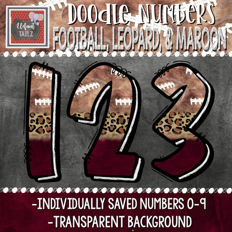 Doodle Numbers - Football, Leopard, & Maroon