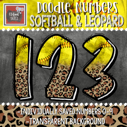 Doodle Numbers - Softball & Leopard