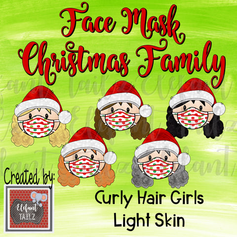 Face Mask Christmas Family - Curly Hair Girls - Light Skin