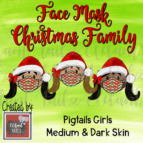 Face Mask Christmas Family - Pigtails Girls - Medium & Dark Skin