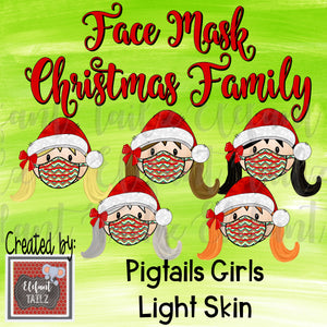 Face Mask Christmas Family - Pigtails Girls - Light Skin