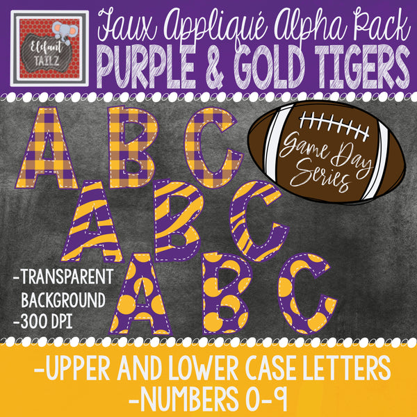 Game Day Series Alpha & Number Pack - Purple & Gold Tigers