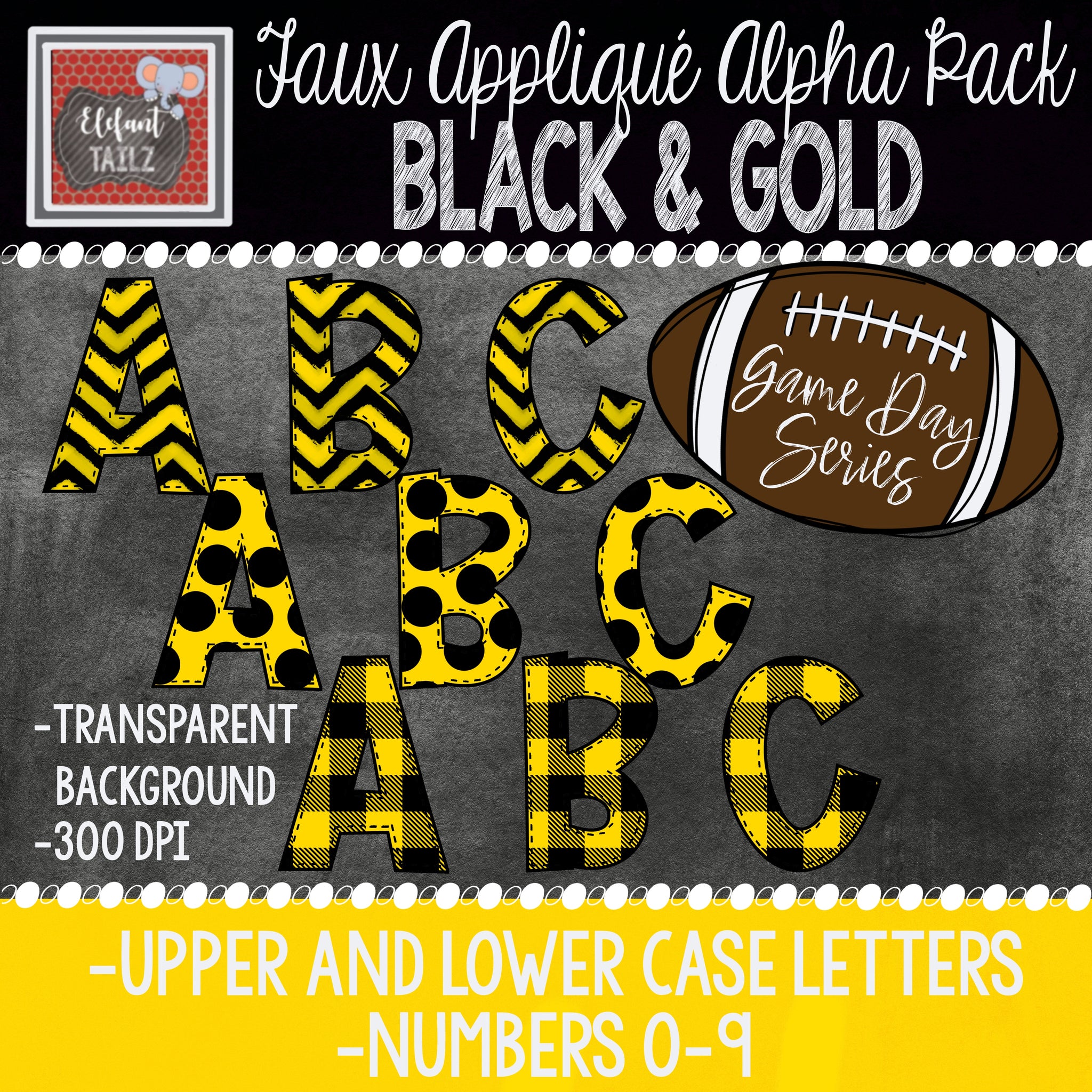 Game Day Series Alpha & Number Pack - Black & Gold Bundle