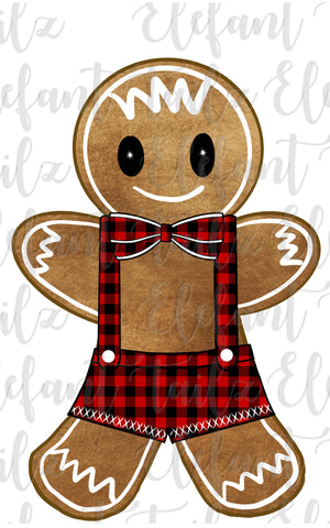 Gingerbread Boy Buffalo Plaid Overalls