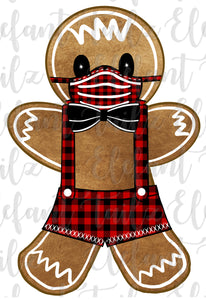 Gingerbread Boy Buffalo Plaid Overalls & Mask