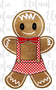 Gingerbread Boy Red Gingham Overalls