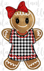 Gingerbread Girl Black White Buffalo Plaid Dress