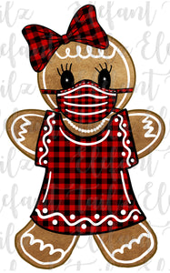Gingerbread Girl Buffalo Plaid Dress & Mask
