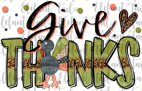 TRANSFER:  Give Thanks With Walking Turkey - Olive