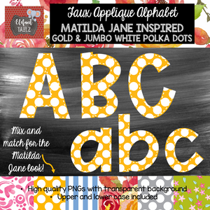 Alpha Pack - Faux Applique - Gold & Jumbo White Polka Dots