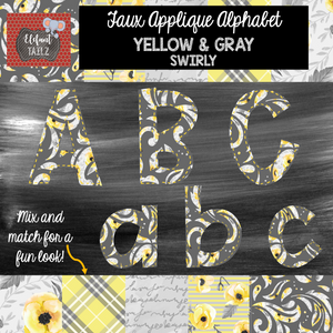 Alpha & Number Pack - Faux Applique - Gray & Yellow Swirly