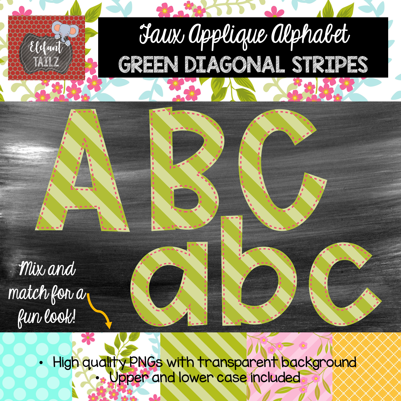 Alpha Pack - Faux Applique - Green Diagonal Stripes