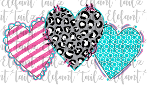 Heart Trio Leopard Pink Teal