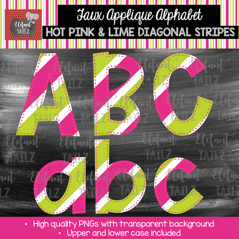 Alpha Pack - Hot Pink and Lime Jumbo Diagonal Stripes