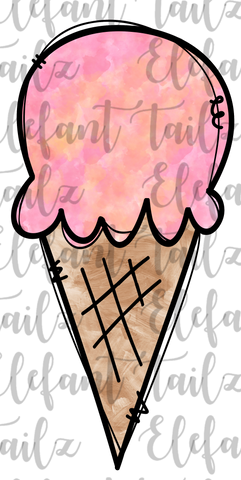 Watercolor Ice Cream Cone Pink