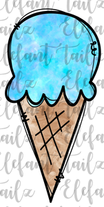Watercolor Ice Cream Cone Blue