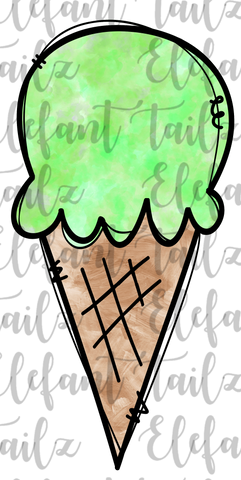 Watercolor Ice Cream Cone Green