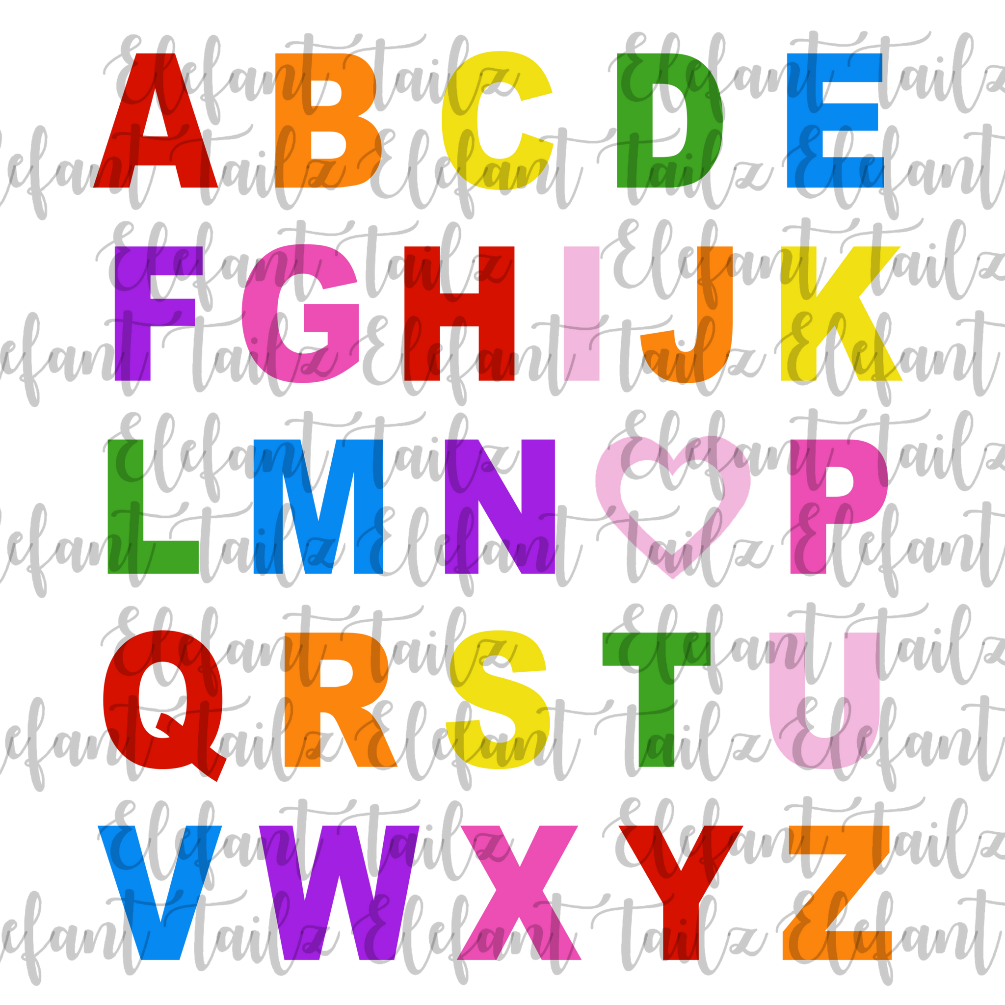 Multicolored I Love U Alphabet