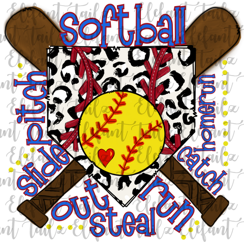 Softball Leopard Base Word Art