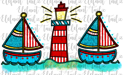 Lighthouse & Sailboat Trio