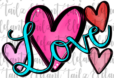 Love Pink Watercolor Hearts 3