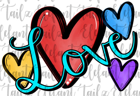 Love Watercolor Colorful Hearts 2