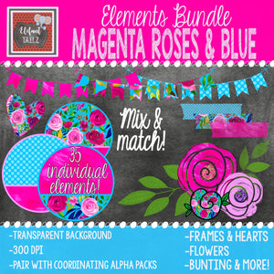 Magenta Roses & Blue Elements BUNDLE