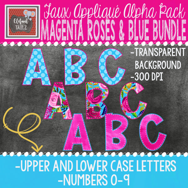 Alpha & Number Pack - Magenta Roses & Blue BUNDLE