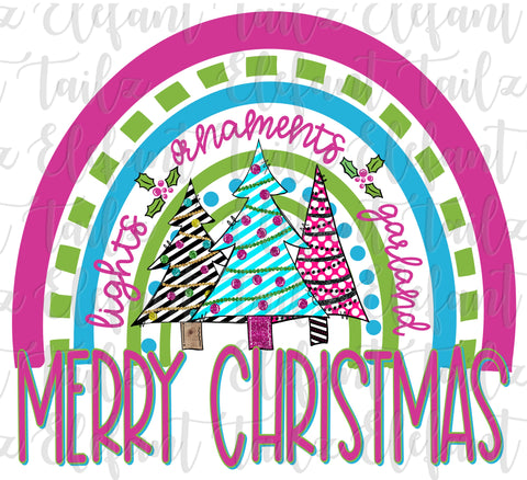 Merry Christmas Trees Bright Rainbow