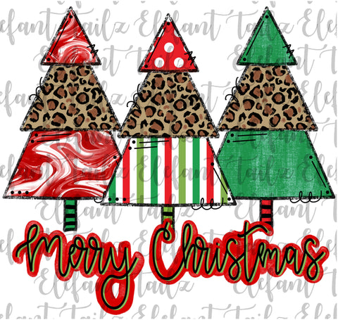TRANSFER:  Merry Christmas Tree Trio - Red, Green, & Leopard
