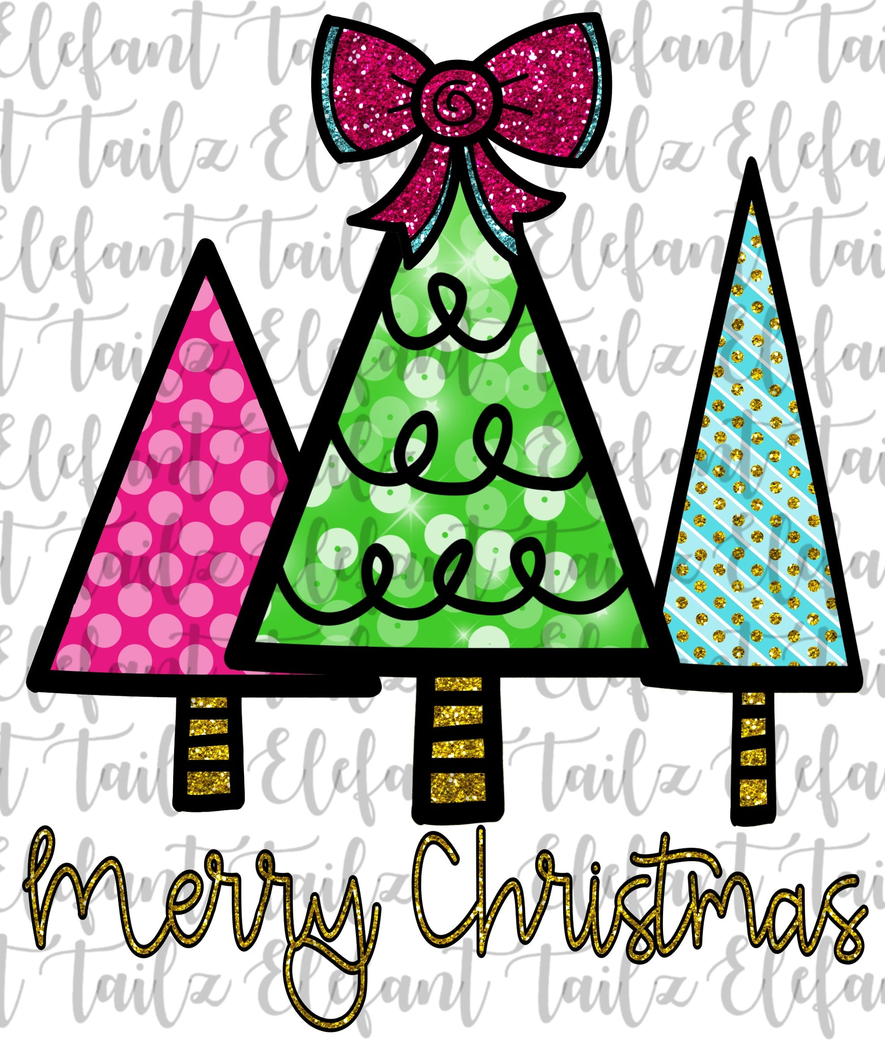 Merry Christmas Tree Trio - Pink, Lime, Aqua