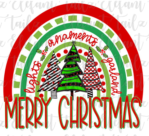 Merry Christmas Tree Trio Rainbow