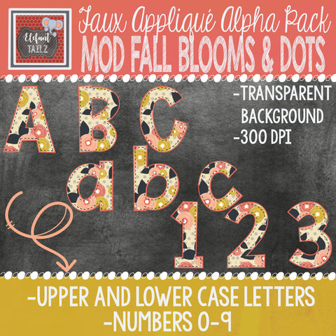 Alpha & Number Pack - Faux Applique - Mod Fall Blooms & Dots