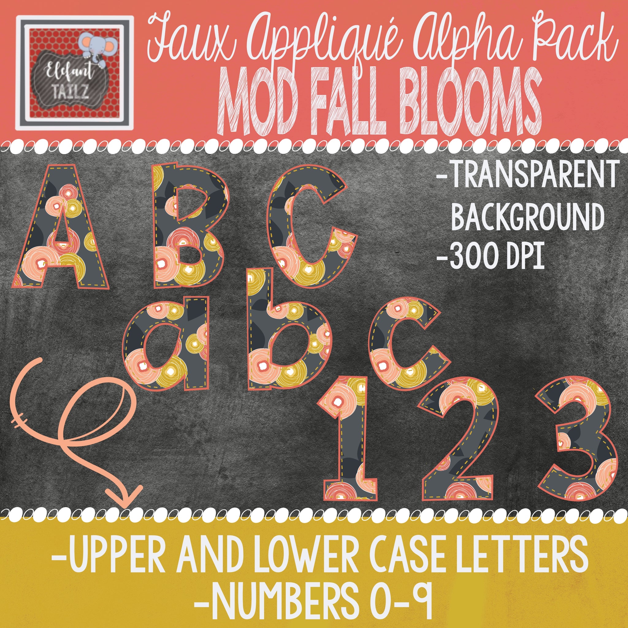 Alpha & Number Pack - Faux Applique - Mod Fall Blooms