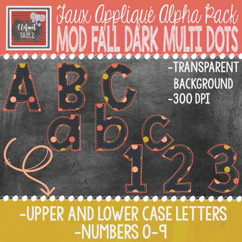Alpha & Number Pack - Faux Applique - Mod Fall Dark Multi Dots