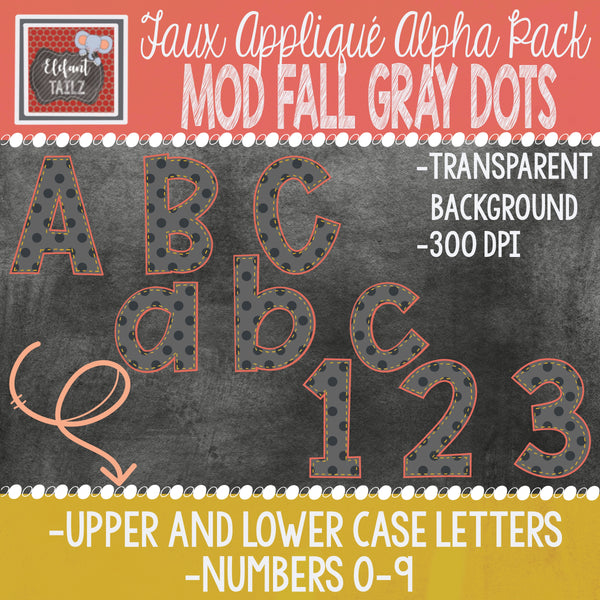Alpha & Number Pack - Faux Applique - Mod Fall Gray Dots