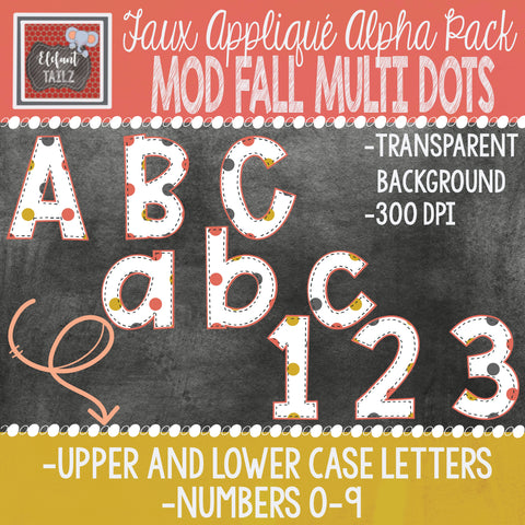 Alpha & Number Pack - Faux Applique - Mod Fall Multi Dots
