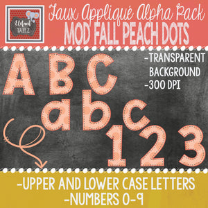 Alpha & Number Pack - Faux Applique - Mod Fall Peach Dots
