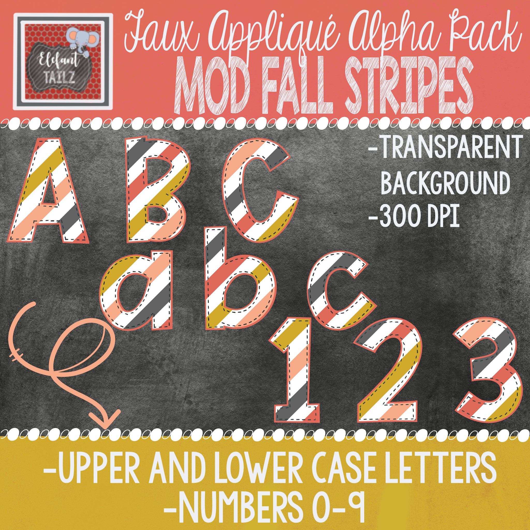 Alpha & Number Pack - Faux Applique - Mod Fall Stripes