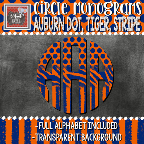 Circle Monogram - Auburn Dot Tiger Stripe