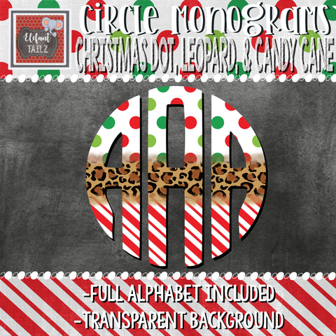 Circle Monogram - Christmas Dot, Leopard, & Candy Cane